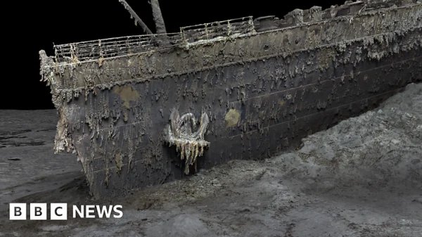 The “Unsinkable” Titanic at the bottom of the Atlantic Ocean