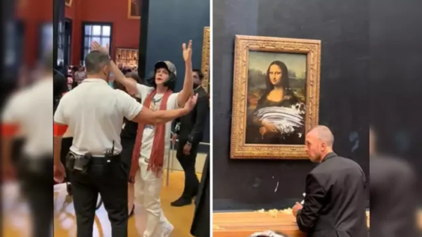 Man Throws Cake at the Mona Lisa