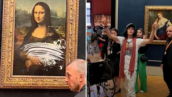 Disguised Man Throws Cake at The Mona Lisa