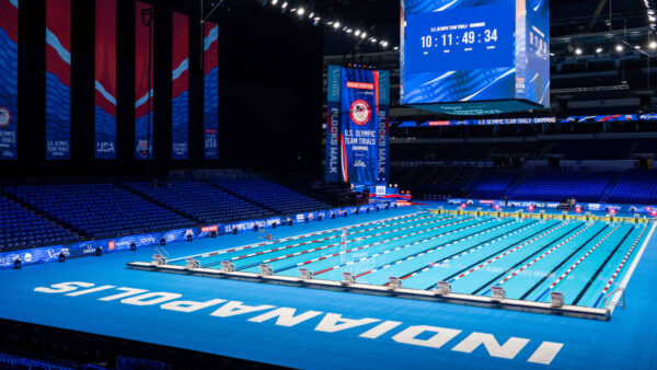 A Football Stadium Changes Into an Olympic Swimming Pool