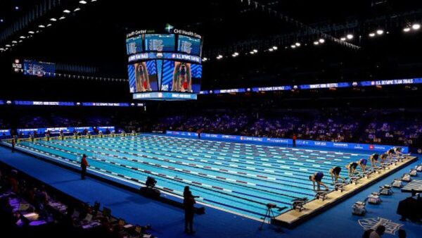 A Stadium in Indiana gets Transformed into a Swimming Pool for the upcoming a U.S. Olympic Trials