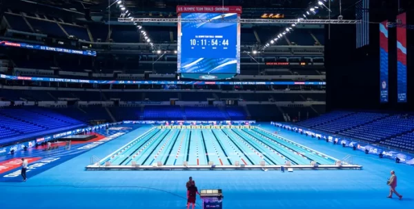 Football Stadium Transformed into Olympic Trial Swimming Pool